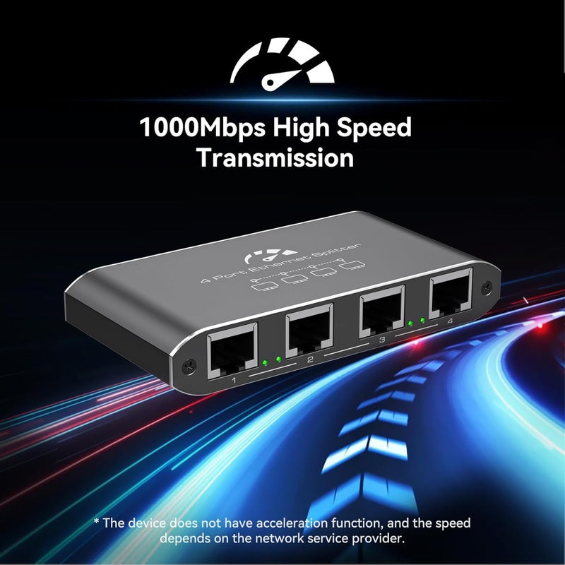 ATLAHET Ethernet Splitter 1 to 4 1000Mbps High Speed Internet Splitter, Gigabit Network Splitter with an Ethernet Cable and a USB Power Cable, 1 in 4 Out LAN RJ45 Splitter Work with Cat 6/7/8 Cable - Image 5
